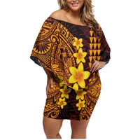 Hawaii Volcano Family Matching Off Shoulder Short Dress and Hawaiian Shirt Polynesian and Kakau Pattern LT03 Mom's Dress Red - Polynesian Pride