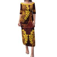 Hawaii Volcano Family Matching Puletasi and Hawaiian Shirt Polynesian and Kakau Pattern LT03 Mom's Dress Red - Polynesian Pride