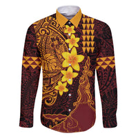 Hawaii Volcano Family Matching Summer Maxi Dress and Hawaiian Shirt Polynesian and Kakau Pattern LT03 Dad's Shirt - Long Sleeve Red - Polynesian Pride