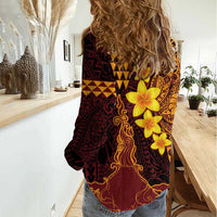 Hawaii Volcano Women Casual Shirt Polynesian and Kakau Pattern