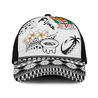 Fijian Traditional Culture Baseball Net Cap Tapa Tribal Tattoos LT03 One Size Black White - Polynesian Pride