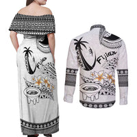 Fijian Traditional Culture Couples Matching Off Shoulder Maxi Dress and Long Sleeve Button Shirt Tapa Tribal Tattoos - Polynesian Pride