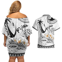 Fijian Traditional Culture Couples Matching Off Shoulder Short Dress and Hawaiian Shirt Tapa Tribal Tattoos - Polynesian Pride