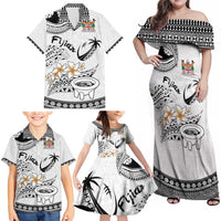 Fijian Traditional Culture Family Matching Off Shoulder Maxi Dress and Hawaiian Shirt Tapa Tribal Tattoos - Polynesian Pride