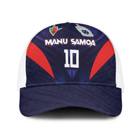 Custom Rugby Samoa Baseball Net Cap Siva Tau Spirit Sporty Vibes LT03 One Size White Navy - Polynesian Pride