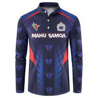 Custom Rugby Samoa Button Sweatshirt Siva Tau Spirit Sporty Vibes LT03 Navy - Polynesian Pride