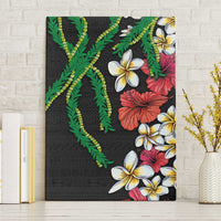 Hawaiian Tropical Flowers and Maile Pikake Canvas Wall Art Polynesian Tribal Pattern Black Color LT03 Without Frame Black - Polynesian Pride