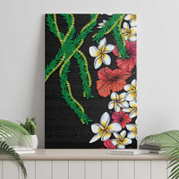 Hawaiian Tropical Flowers and Maile Pikake Canvas Wall Art Polynesian Tribal Pattern Black Color LT03 - Polynesian Pride