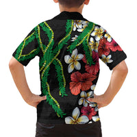 Hawaiian Tropical Flowers and Maile Pikake Family Matching Summer Maxi Dress and Hawaiian Shirt Polynesian Tribal Pattern Black Color LT03 - Polynesian Pride