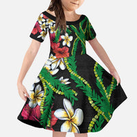 Hawaiian Tropical Flowers and Maile Pikake Family Matching Summer Maxi Dress and Hawaiian Shirt Polynesian Tribal Pattern Black Color LT03 Daughter's Dress Black - Polynesian Pride