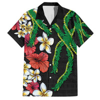Hawaiian Tropical Flowers and Maile Pikake Family Matching Summer Maxi Dress and Hawaiian Shirt Polynesian Tribal Pattern Black Color LT03 Dad's Shirt - Short Sleeve Black - Polynesian Pride