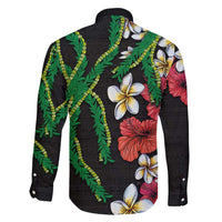 Hawaiian Tropical Flowers and Maile Pikake Family Matching Summer Maxi Dress and Hawaiian Shirt Polynesian Tribal Pattern Black Color LT03 - Polynesian Pride