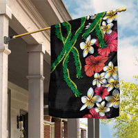 Hawaiian Tropical Flowers and Maile Pikake Garden Flag Polynesian Tribal Pattern Black Color LT03 House Flag Black - Polynesian Pride