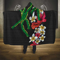 Hawaiian Tropical Flowers and Maile Pikake Hooded Blanket Polynesian Tribal Pattern Black Color LT03 - Polynesian Pride