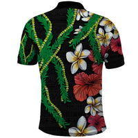 Hawaiian Tropical Flowers and Maile Pikake Polo Shirt Polynesian Tribal Pattern Black Color LT03 - Polynesian Pride