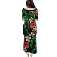 Hawaiian Tropical Flowers and Maile Pikake Puletasi Polynesian Tribal Pattern Black Color LT03 - Polynesian Pride