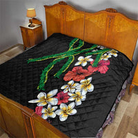 Hawaiian Tropical Flowers and Maile Pikake Quilt Polynesian Tribal Pattern Black Color