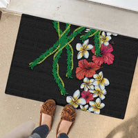 Hawaiian Tropical Flowers and Maile Pikake Rubber Doormat Polynesian Tribal Pattern Black Color LT03 - Polynesian Pride