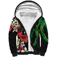 Hawaiian Tropical Flowers and Maile Pikake Sherpa Hoodie Polynesian Tribal Pattern Black Color LT03 Unisex Black - Polynesian Pride
