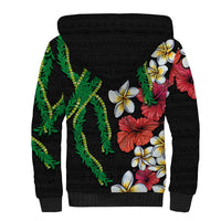 Hawaiian Tropical Flowers and Maile Pikake Sherpa Hoodie Polynesian Tribal Pattern Black Color LT03 - Polynesian Pride