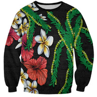 Hawaiian Tropical Flowers and Maile Pikake Sweatshirt Polynesian Tribal Pattern Black Color LT03 Unisex Black - Polynesian Pride
