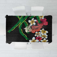 Hawaiian Tropical Flowers and Maile Pikake Tablecloth Polynesian Tribal Pattern Black Color LT03 Black - Polynesian Pride