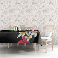 Hawaiian Tropical Flowers and Maile Pikake Tablecloth Polynesian Tribal Pattern Black Color LT03 - Polynesian Pride