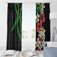 Hawaiian Tropical Flowers and Maile Pikake Window Curtain Polynesian Tribal Pattern Black Color LT03 - Polynesian Pride