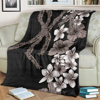 Hawaiian Tropical Flowers and Maile Pikake Blanket Polynesian Tribal Pattern Grayscale Mode LT03 - Polynesian Pride