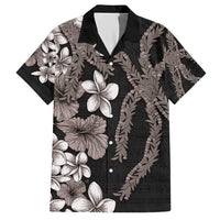 Hawaiian Tropical Flowers and Maile Pikake Hawaiian Shirt Polynesian Tribal Pattern Grayscale Mode LT03 Black - Polynesian Pride