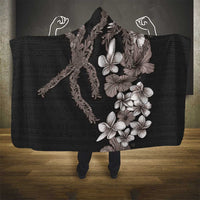 Hawaiian Tropical Flowers and Maile Pikake Hooded Blanket Polynesian Tribal Pattern Grayscale Mode LT03 - Polynesian Pride