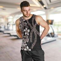 Hawaiian Tropical Flowers and Maile Pikake Men Tank Top Polynesian Tribal Pattern Grayscale Mode LT03 Black - Polynesian Pride