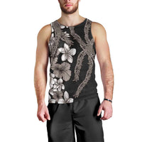 Hawaiian Tropical Flowers and Maile Pikake Men Tank Top Polynesian Tribal Pattern Grayscale Mode LT03 - Polynesian Pride