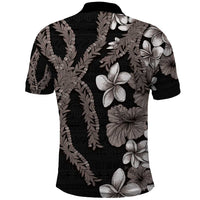 Hawaiian Tropical Flowers and Maile Pikake Polo Shirt Polynesian Tribal Pattern Grayscale Mode LT03 - Polynesian Pride