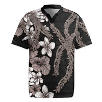 Hawaiian Tropical Flowers and Maile Pikake Rugby Jersey Polynesian Tribal Pattern Grayscale Mode LT03 Black - Polynesian Pride
