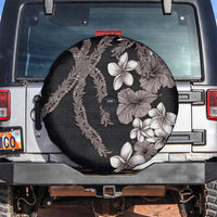Hawaiian Tropical Flowers and Maile Pikake Spare Tire Cover Polynesian Tribal Pattern Grayscale Mode LT03 Black - Polynesian Pride
