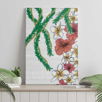 Hawaiian Tropical Flowers and Maile Pikake Canvas Wall Art Polynesian Tribal Pattern White Color LT03 - Polynesian Pride