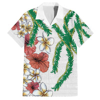 Hawaiian Tropical Flowers and Maile Pikake Family Matching Off Shoulder Short Dress and Hawaiian Shirt Polynesian Tribal Pattern White Color LT03 Dad's Shirt - Short Sleeve White - Polynesian Pride