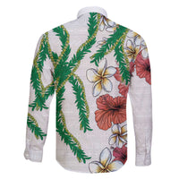 Hawaiian Tropical Flowers and Maile Pikake Family Matching Off Shoulder Short Dress and Hawaiian Shirt Polynesian Tribal Pattern White Color LT03 - Polynesian Pride