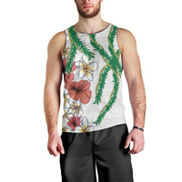 Hawaiian Tropical Flowers and Maile Pikake Men Tank Top Polynesian Tribal Pattern White Color LT03 - Polynesian Pride