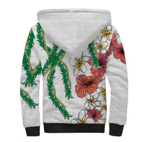 Hawaiian Tropical Flowers and Maile Pikake Sherpa Hoodie Polynesian Tribal Pattern White Color LT03 - Polynesian Pride