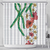 Hawaiian Tropical Flowers and Maile Pikake Shower Curtain Polynesian Tribal Pattern White Color