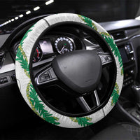 Hawaiian Tropical Flowers and Maile Pikake Steering Wheel Cover Polynesian Tribal Pattern White Color LT03 Universal Fit White - Polynesian Pride