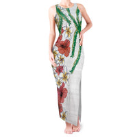Hawaiian Tropical Flowers and Maile Pikake Tank Maxi Dress Polynesian Tribal Pattern White Color LT03 Women White - Polynesian Pride