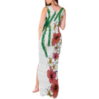 Hawaiian Tropical Flowers and Maile Pikake Tank Maxi Dress Polynesian Tribal Pattern White Color LT03 - Polynesian Pride
