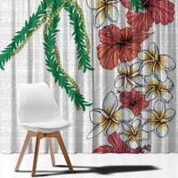 Hawaiian Tropical Flowers and Maile Pikake Window Curtain Polynesian Tribal Pattern White Color LT03 - Polynesian Pride