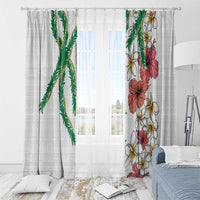 Hawaiian Tropical Flowers and Maile Pikake Window Curtain Polynesian Tribal Pattern White Color LT03 - Polynesian Pride