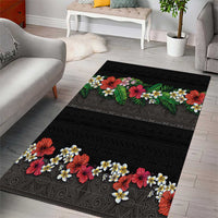 Hawaiian Tropical Flowers and Tribal Polynesian Tattoo Area Rug Black Color LT03 - Polynesian Pride