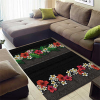 Hawaiian Tropical Flowers and Tribal Polynesian Tattoo Area Rug Black Color LT03 - Polynesian Pride