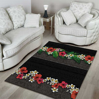 Hawaiian Tropical Flowers and Tribal Polynesian Tattoo Area Rug Black Color LT03 - Polynesian Pride